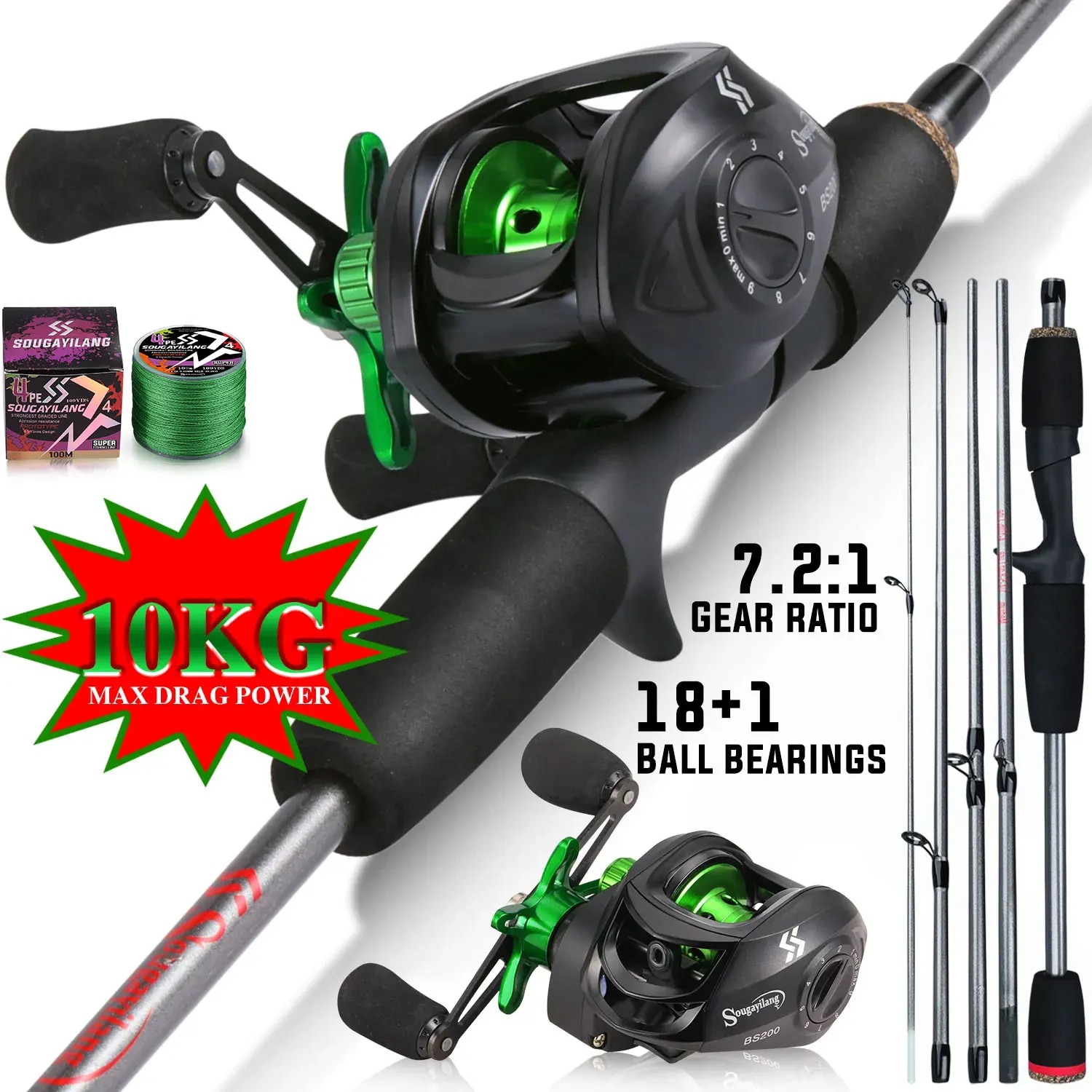 Conventional Reel - Combo de caña de pescar Sougayilang,